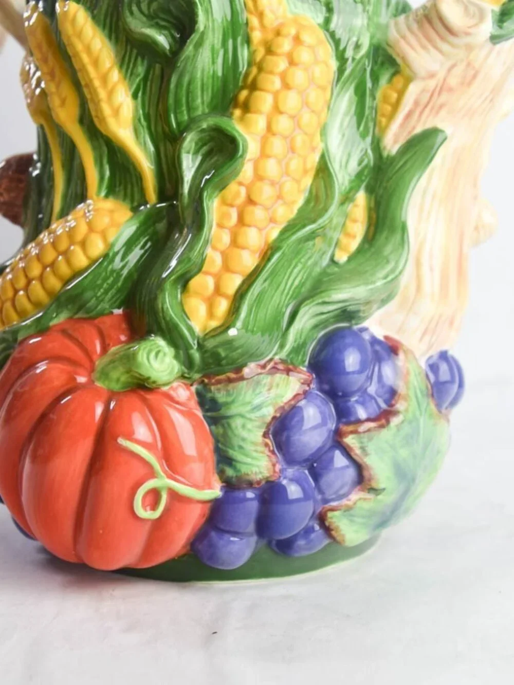 Flowers Inc Balloons Fall Harvest Ceramic Teapot Majolica Corn Grapes Pumpkin